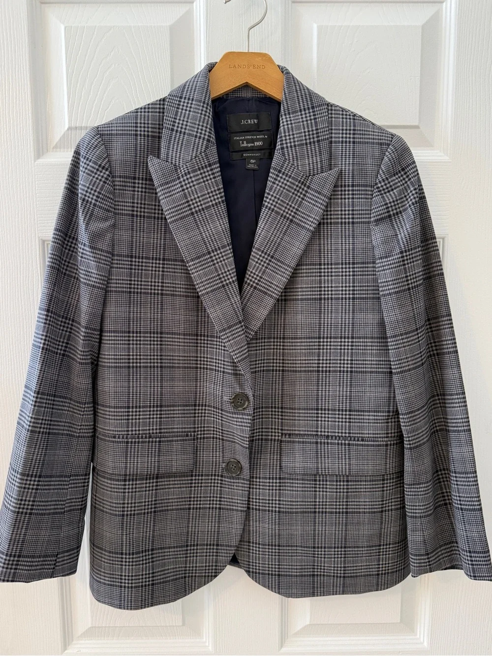 J. Crew Sommerset Blazer Grey Plaid Italian Wool Jacket 6P *EUC*